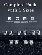 Kosuwo Moissanite Stud Earrings Set, 925 Sterling Silver, 18K White Gold Plated, Hypoallergenic, 5 Pairs, for Women and Men (18K White Gold)