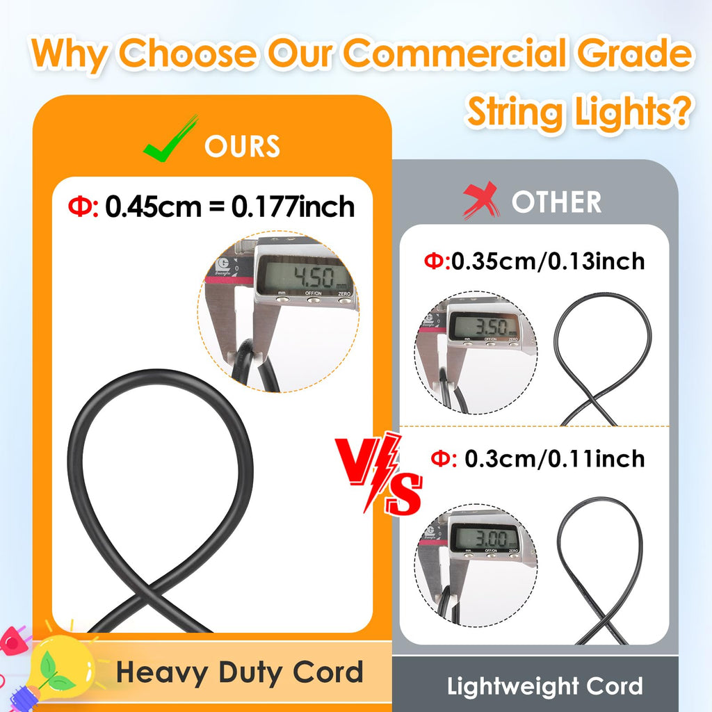 Mlambert 48FT Outdoor Patio RGB Cafe String Lights with Remote, Black