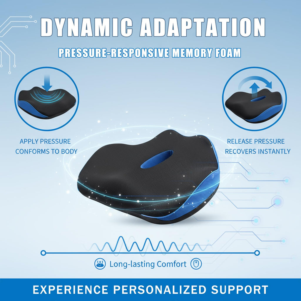 SereneSitz Orthopedic Seat Cushion, Ergonomic Memory Foam Seat Chair Cushion for Office Chair Cushion, Car Seat, Airplane, Sciatica & Back Pain Relief for Long Sitting