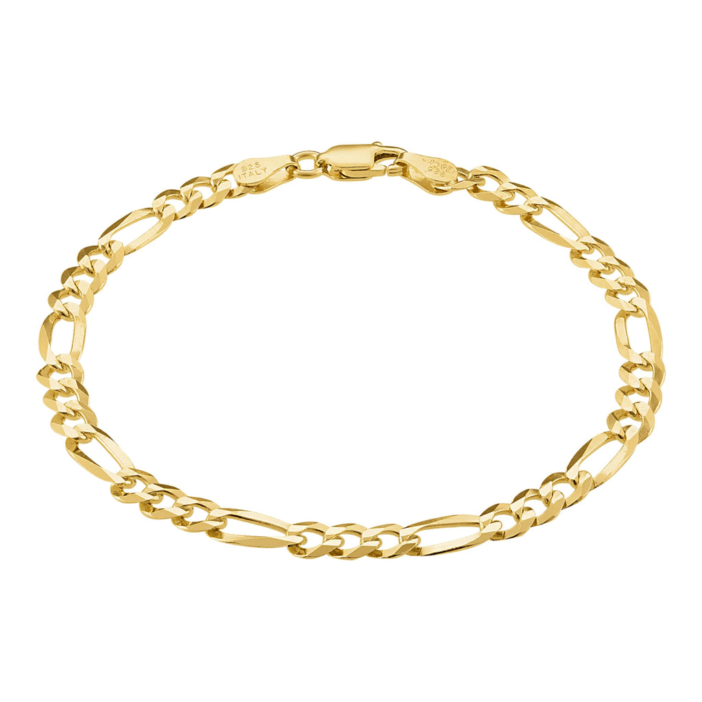 KISPER Gold Figaro Chain Bracelet for Men 5mm Plated 925 Sterling Silver