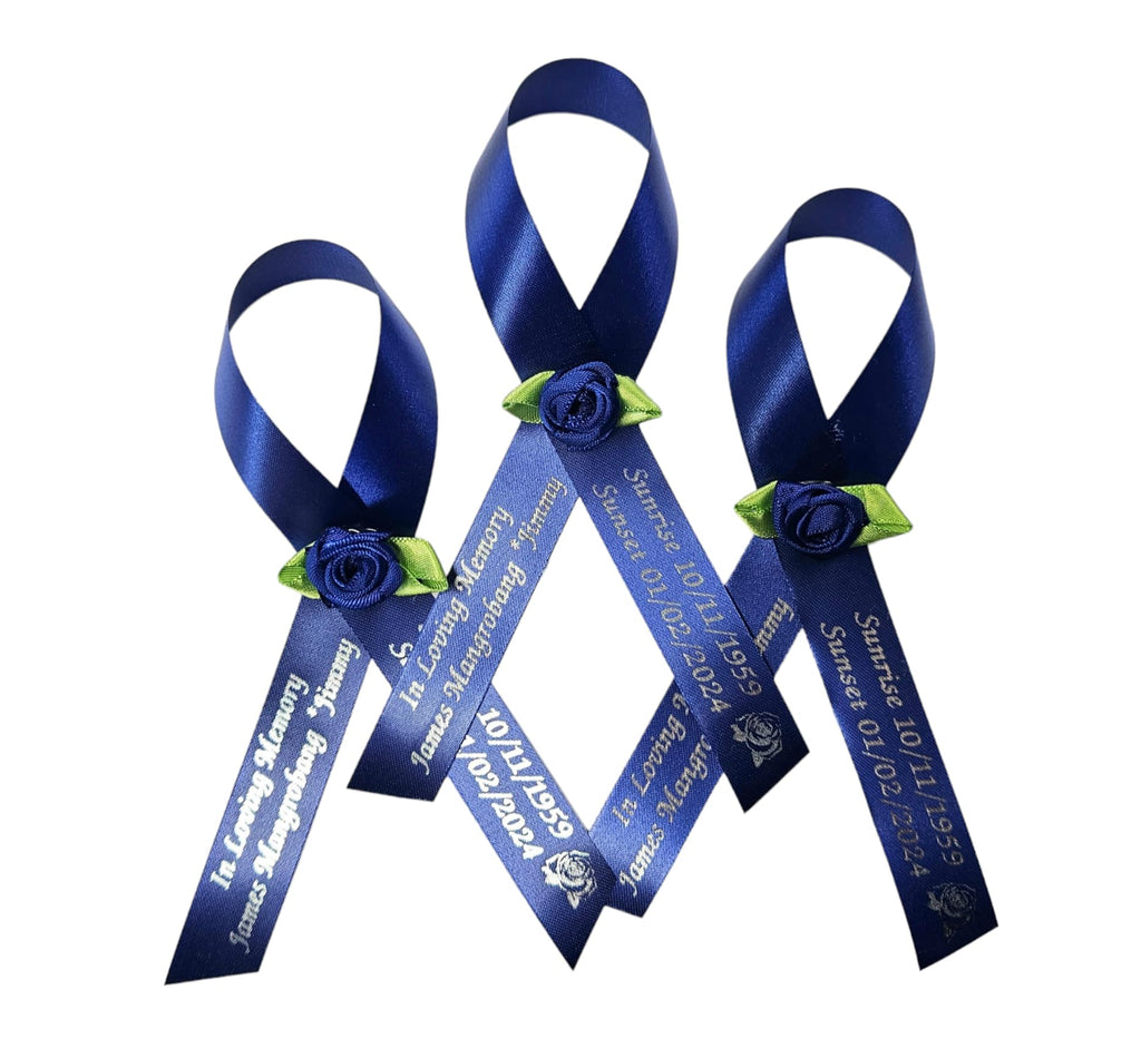 Personalized Memorial Service Funeral Ribbon Pins 20 Cross Religious Celebration of Life Custom Made Awareness Remembrance Anniversary Death Cross Sympathy In Loving Memory Angel (Royal Blue)