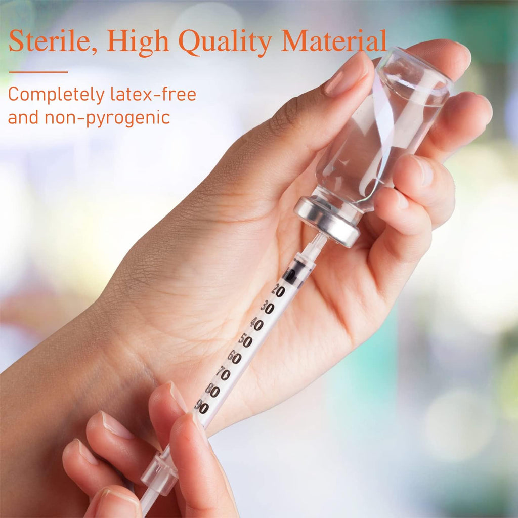 1ml U-100 Syringe with Needle, 31G 1cc 5/16-Inch (8mm), Lab Measuring Supplies,Individually Wrapped,Pack of 50