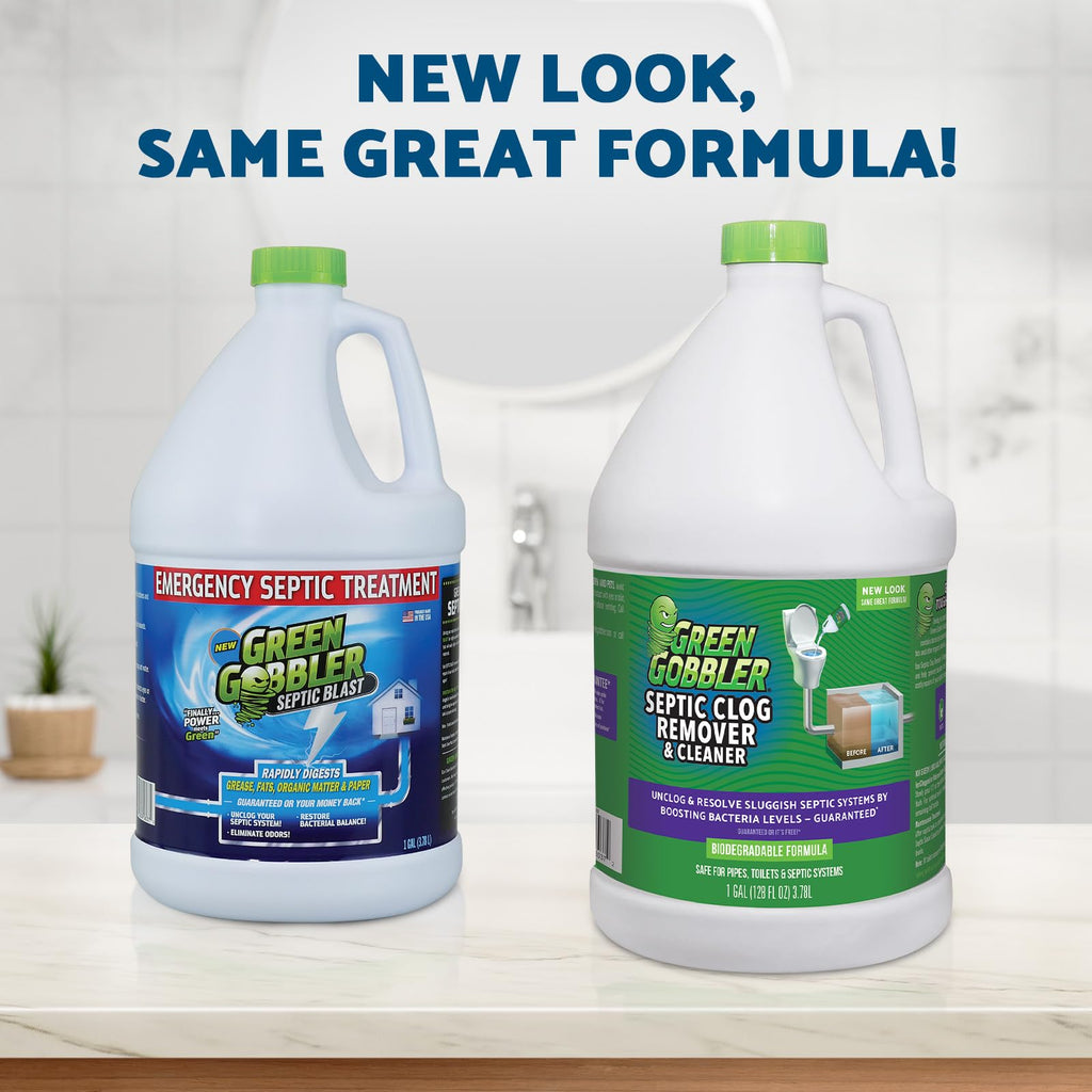 Green Gobbler EMERGENCY Septic Sludge Remover - Septic Tank Clog Remover Treatment for Clogs, Back-Ups & Foul Odors, and Overflow Prevention - 1 Gallon