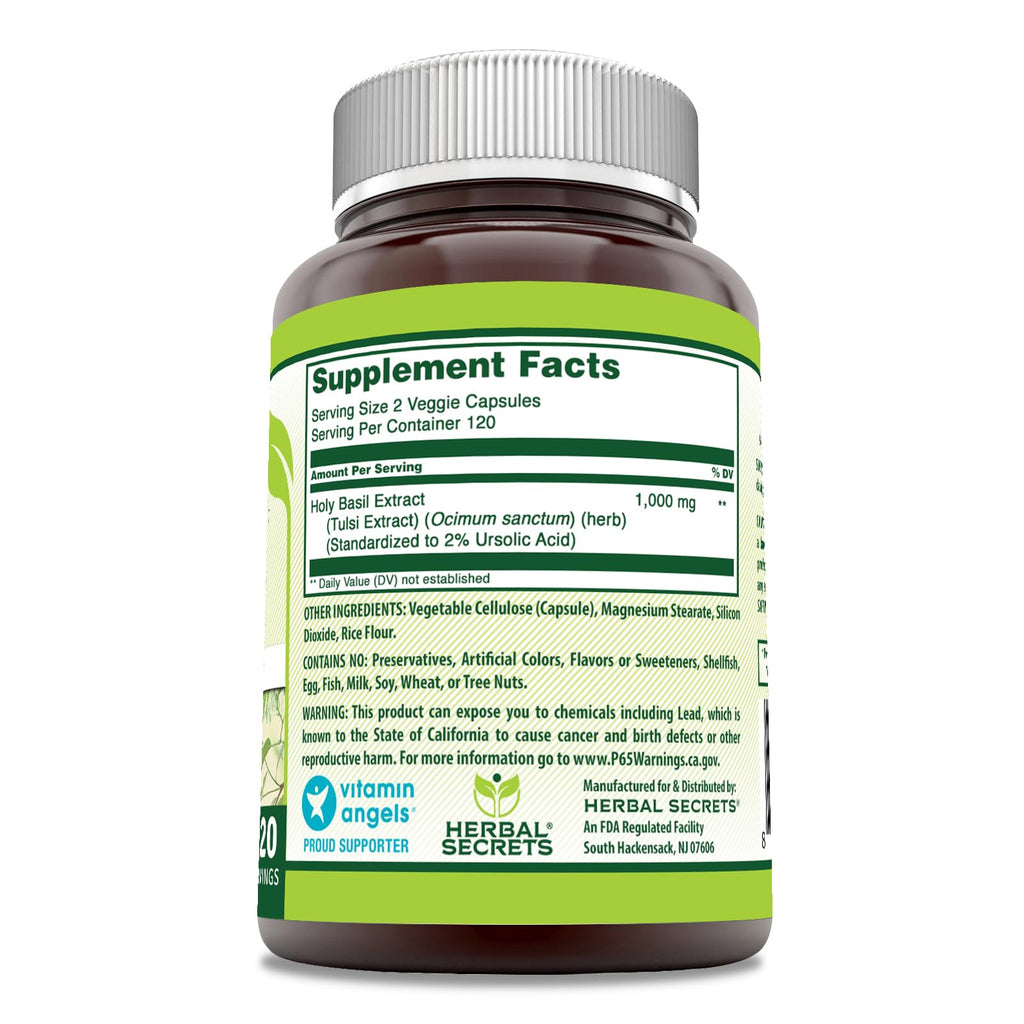 Herbal Secrets Holy Basil Supplement | 1000 Mg Per Serving | 240 Veggie Capsules | Non-GMO | Gluten Free | Made in USA