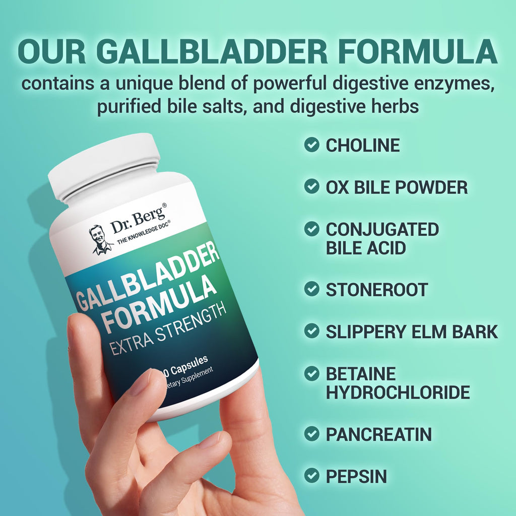 Dr. Berg Gallbladder Formula Extra Strength - with Ox Bile Powder and Conjugated Bile Acid - Digestive Enzymes Proprietary Blend - Full 45-Day Supply - 90 Vegetable Capsules