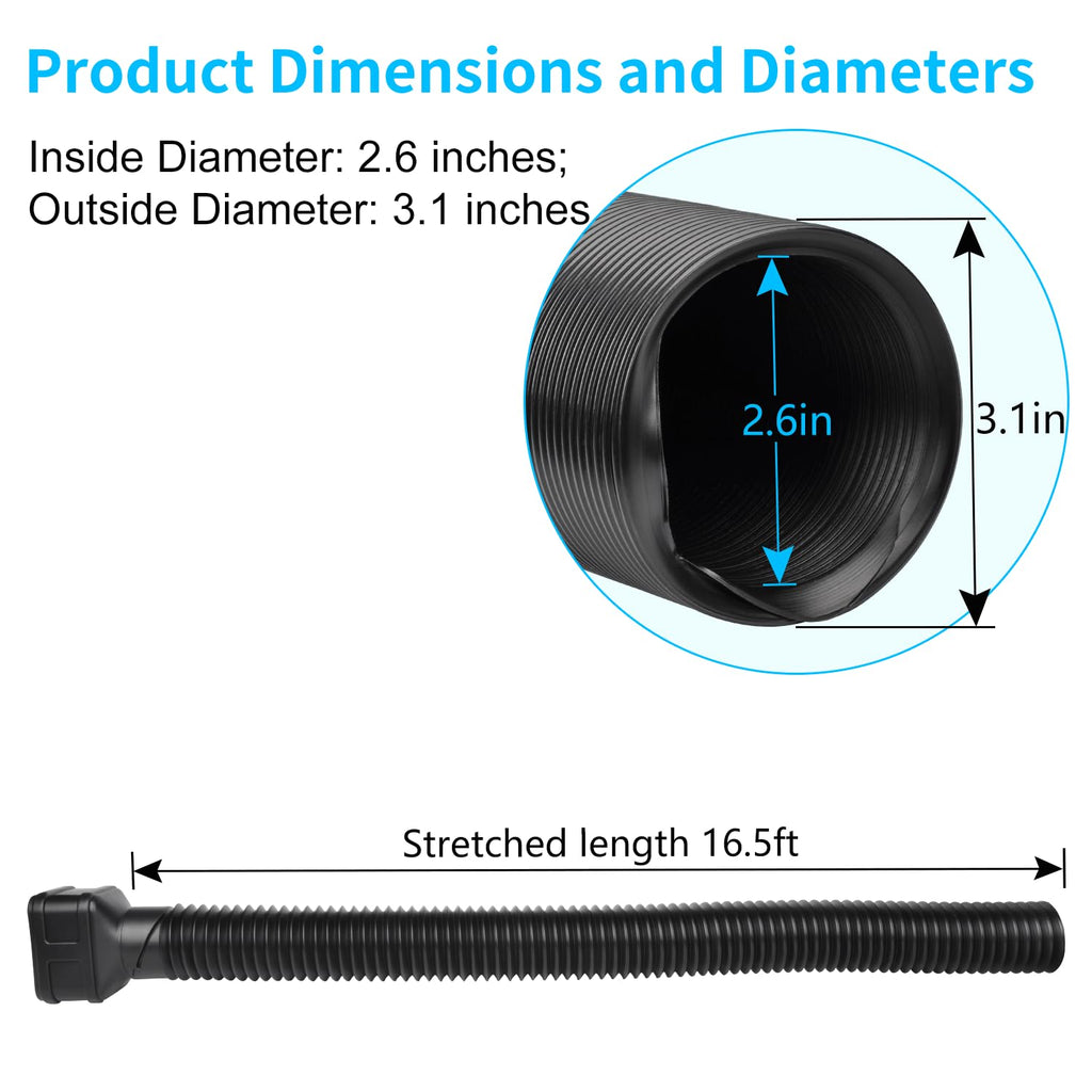 Prestantious 16.5ft Long Downspout Extender, 3.1" OD Gutter Downspout Extensions Pipe for 3"×4" and 2"×3" Downspout, Inside Diameter 2.6 Inches, Flexible Pipe Stretched Length 16.5ft, Black,1-Pack