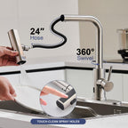 AVSIILE Brushed Nickel Touchless Kitchen Faucets with Pull Down Sprayer & Soap Dispenser, Single Hole & Handle, Pull Out Tap, Waterfall Stainless Steel Sink Faucet for Farmhouse Camper Laundry Rv Bar