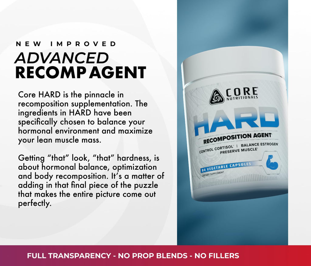Core Nutritionals Hard Recomposition & Hardening Agent | Hormone Support, Cortisol Management, Fat Loss | with KSM-66, DIM, & L-Theanine | 84 Capsules, 28 Servings
