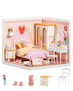 Rolife Super Creator Series, DIY Mini Lovely Pink Bedroom Dollhouse House Kit, Bulid Scenary for Action Collectible Figures, Creative Gifts for Women Kids Adults