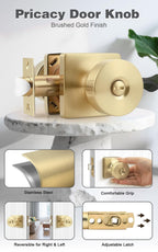 Probrico Privacy Door Handles Interior 5 Pack, Modern Keyless Bedroom/Bathroom Door Knob Inside, Square Base Doorknobs with Brushed Gold Finish