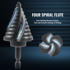 Step Drill Bit Set, 5PCS Four Spiral Flute Step Bits for Metal, 50 Sizes Titanium-Coated HSS Drill Bits with 1/4" Hex Shank for Stainless Steel Aluminum Wood Plastic