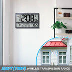 Atomic Clock/Never Needs Setting, Battery Operated, Atomic Wall Clock with Indoor Temperature & Humidity, Wireless Outdoor Sensor, Large Display Digital Calendar Clock for Elderly, Office, Bedroom