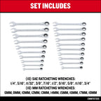 CRAFTSMAN Ratchet Wrenches Set, 20 Pc, 90 Tooth SAE/Metric Ratcheting Wrench Set with Case, 4 Degree Arc Swing (CMMT87220)