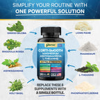 Parrox Corti-Smooth Cortisol Supplement Magnesium, L-Theanine, Ashwagandha, Magnolia Bark, Panax Ginseng, Bacopa Monnieri, GABA, Lions Mane, Ginkgo Biloba, Phosphatidylserine, Valerian Root (180 Caps)