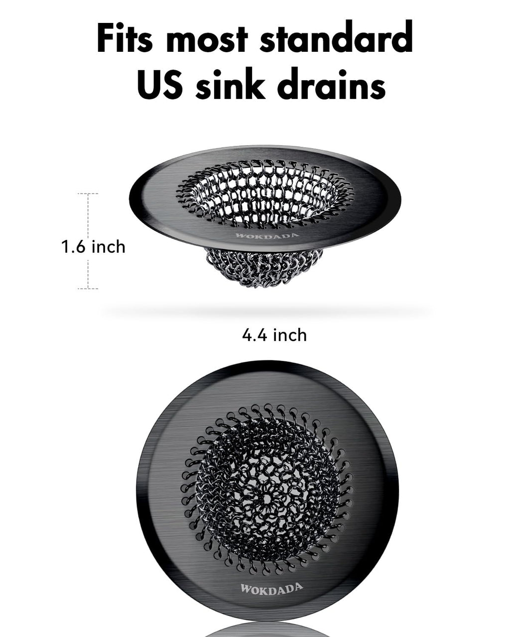 Sink Drain Strainer, Reversible Mesh Sink Strainer with 304 Stainless Steel, Wokdada Revolutionary Anti-Rust Kitchen Sink Drain Strainer for Garbage Disposal Food Catcher (Black)