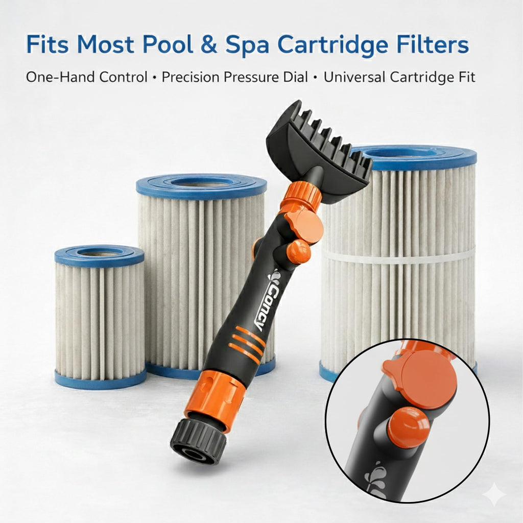 Concy Pool & Spa Cartridge Filter Cleaner – 7-Jet Comb Cleaning Wand for Deep Pleat Cleaning, Hose-Powered, Pleat-Safe Design, Fits Standard Garden Hoses