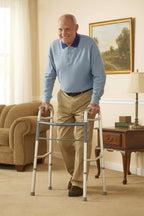 Caring Two-Button Folding Walkers Without Wheels, 300 lbs Weight Capacity - Robust & Adjustable Mobility Aid for Elderly and Disabled Individuals - 1 Count