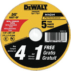 DEWALT 4 1/2 Cut Off Wheel, Angle Grinder Cutting Disc, 5 Pack, Aluminum Oxide Abrasive Chop with 7/8 Arbor for Metal Cutting, Grinding Wheels 4 1/2 in x .045 in (DW8062B5)