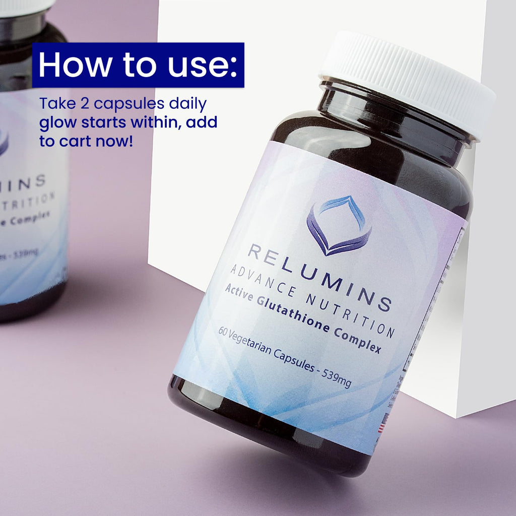 Relumins Advance White Active Glutathione Complex - Max Dose 900mg Glutathione with 6X Boosters, ALA & NAC - Summer Glow Wellness Anti-Aging Skin Supplement - 60 Capsules (30 Servings)