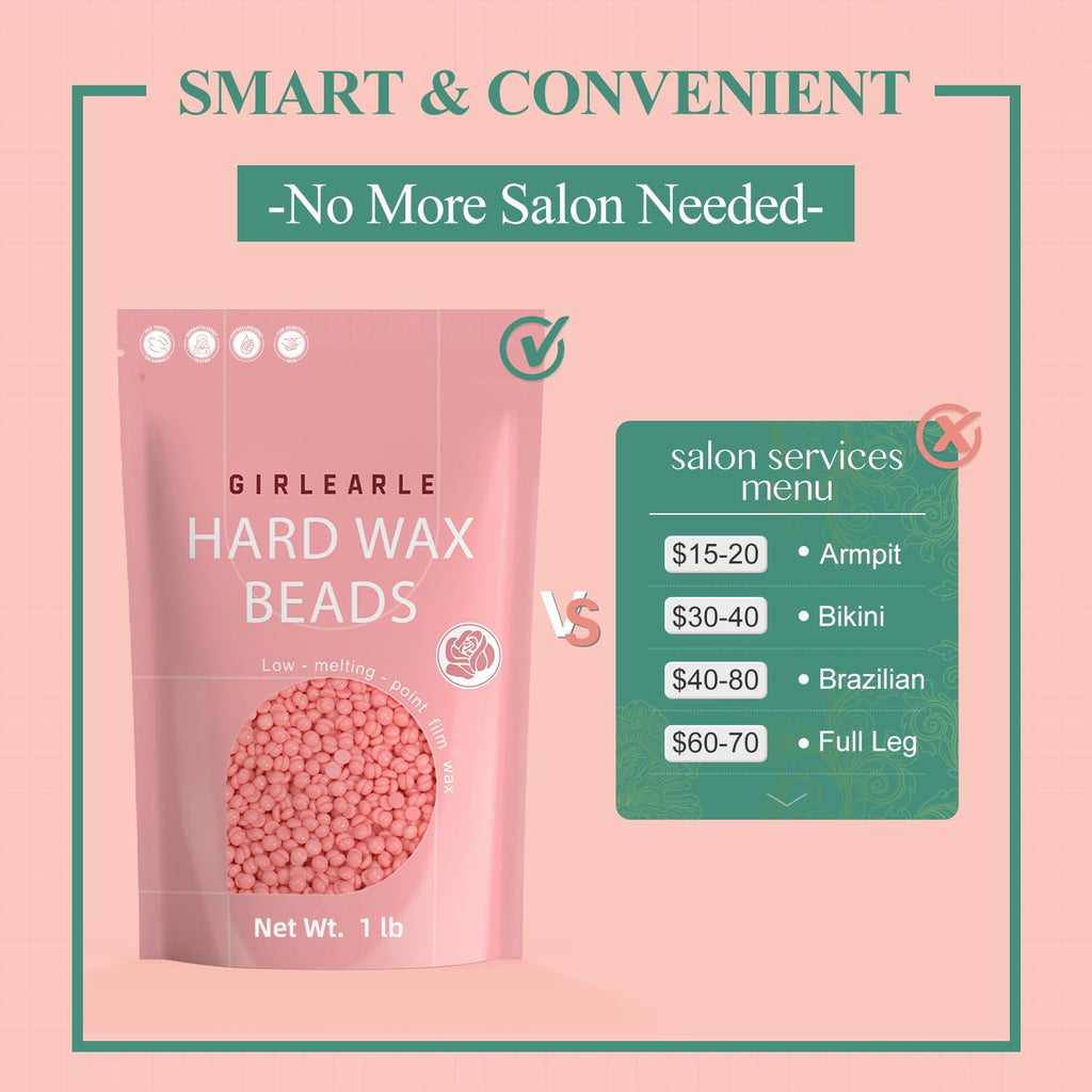 GIRLEARLE 1LB Wax Beads for Hair Removal Sensitive Skin with Rose Formula