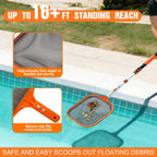 LAANPOLE 4-in-1 Pool Skimmer Net with Pole, Heavy Duty Pool Net and Fine Mesh Leaf Skimmer Net for Above Ground Pool, 16FT Telescopic Pool Pole with Professional Pool Net and Pool Hook for Cleaning