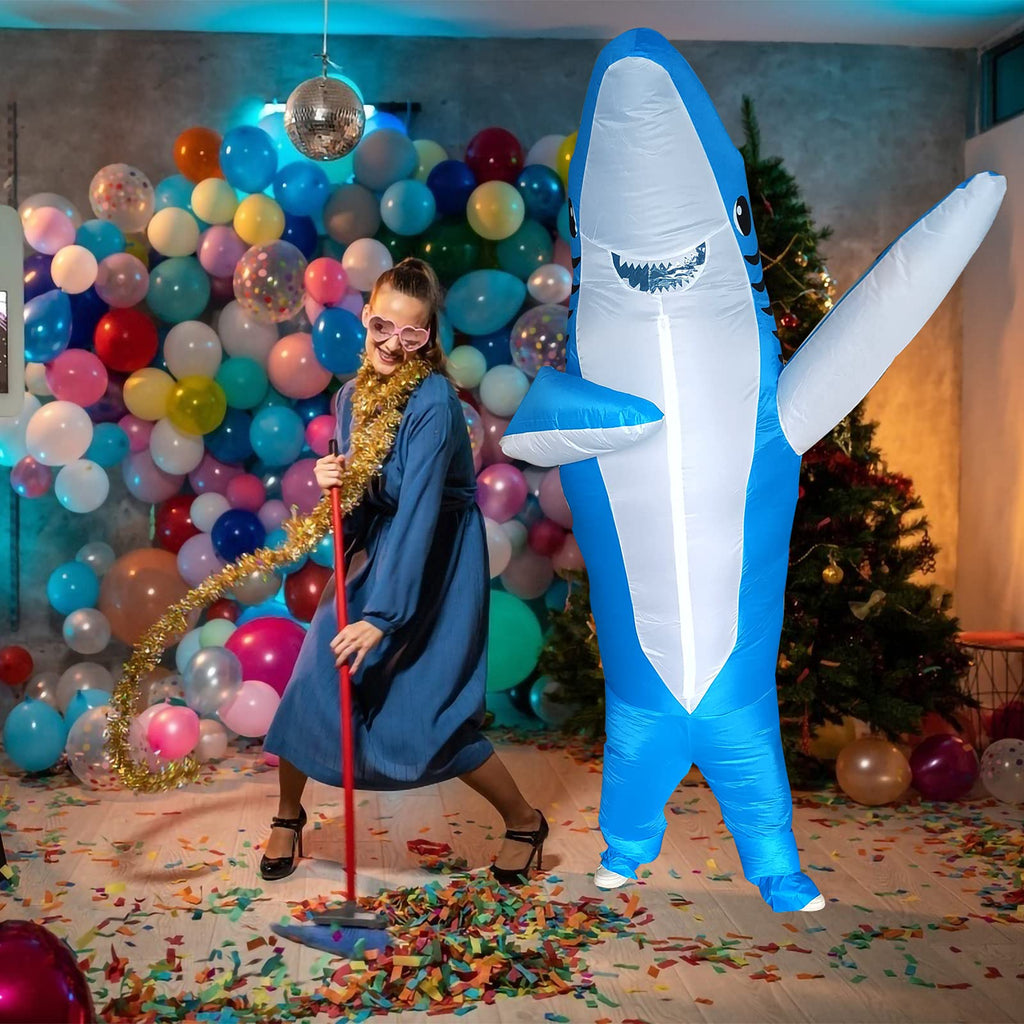 Poptrend Adults Inflatable Halloween Costumes Blow Up Blue Shark Costume for Halloween, Birthday Gift Cos Play Party(Blue Shark)