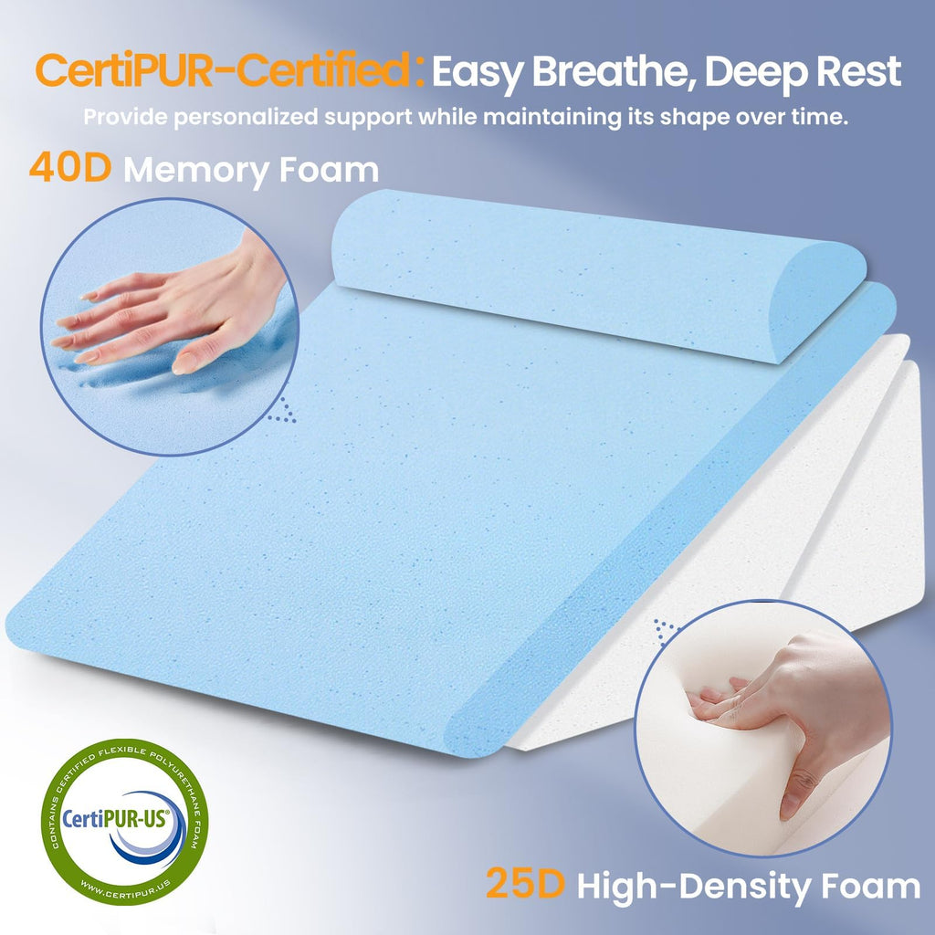 Sasttie Wedge Pillow Set for After Surgery, 2PCS Adjustable Bed Wedge Pillow Headboard with Memory Foam Neck Cushion – for Acid Reflux, Sleeping, Neck & Back Support, Velvet & Dark Grey