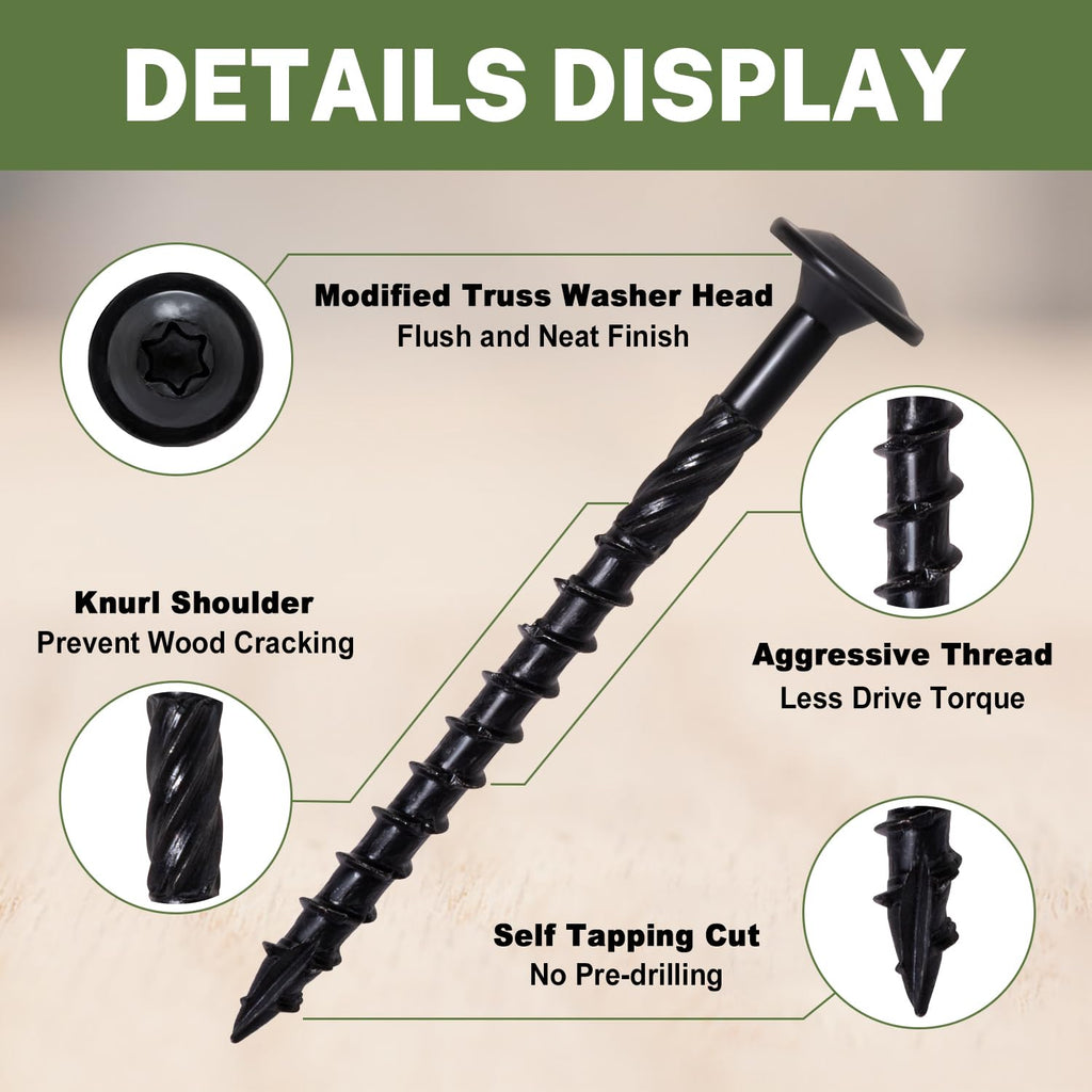 LIONMAX Lag Screws 3 Inch, Structural Wood Screws #14 x 3, 50-PCS, Black