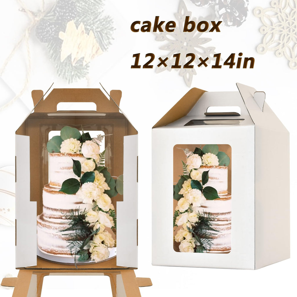 Hzzycaxli 6 Pack Tall Cake Boxes for Tier Cakes with windows,12x12x14 Inch Large Tiered Cake Box,10in 12in Tall Cake Carrier,large Layer cake box Cake Containers