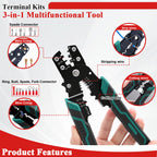 Tnisesm 1100PCS Wire Connector Kit with Crimping Tool, Copper Insulated Electrical Wire Terminals - Ring, Butt, Spade, Fork, Assorted Crimp Connectors in Reusable Carrying Case