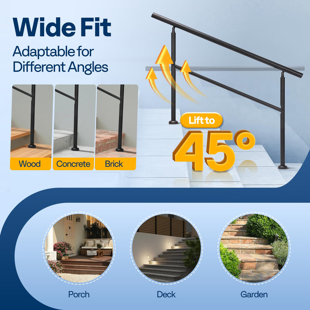 VIVOHOME 2-Pack Hand Rails for Outdoor Steps, Galvanized Steel Railing, Straight Round Exterior Hand Railing for Porch, Deck, or Indoor Stairs, 4 Step Railing Kit