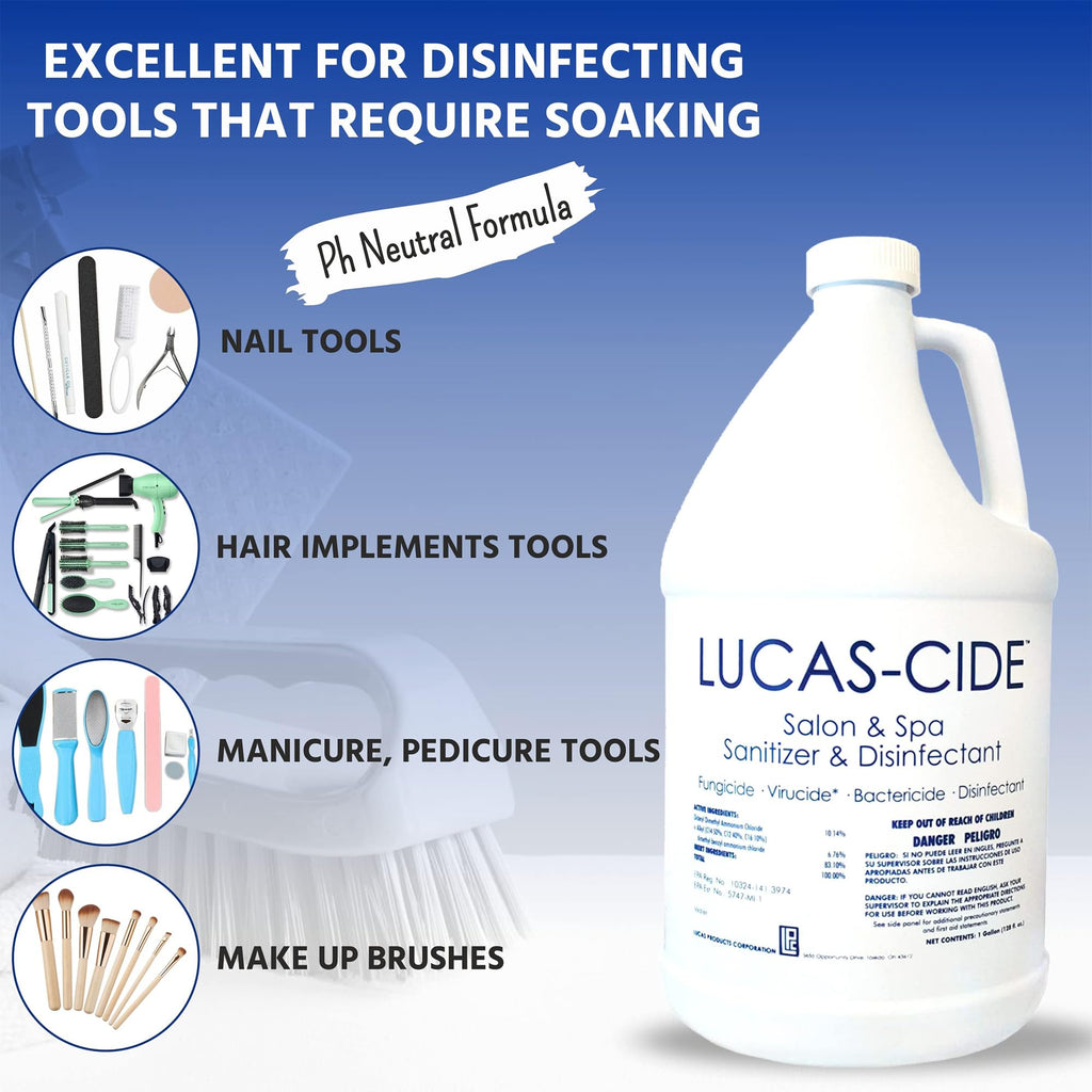 LUCAS-CIDE Salon and Spa Disinfectant Multipurpose Surface Sanitizer, Hospital Grade, EPA Disinfectant Cleaning Supplies Solution 128 Fl Oz - Blue