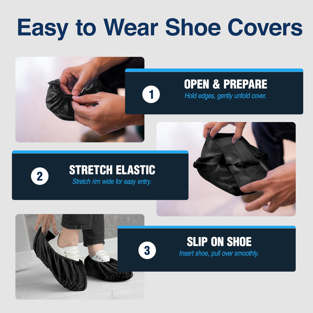 Premium Boot & Shoe Covers Disposable Booties - 100 Pack - Durable, Non-Slip, Non-Toxic, Water Resistant, Recyclable Protectors for Indoor & Outdoor - Large Size Fits Most Shoes