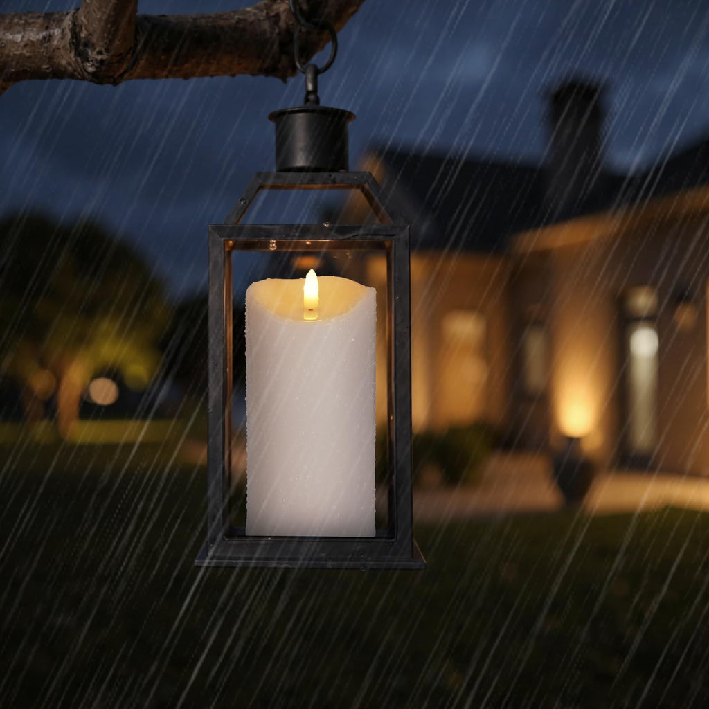 NURADA Outdoor Flameless Candles with Remote Timer - Waterproof Realistic Flickering LED Pillar Electric Battery Operated Fake Candle for Holiday Home Wedding Fireplace Decor - 3 Pack Ivory White