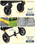 Dog Stroller with Waterproof Rain Cover, Heavy-Duty All-Terrain 4-Wheel Pet Stroller with Adjustable Sunshade Canopy, Foldable Travel Dog Strollers for Small/Medium Dogs Up to 121 lbs