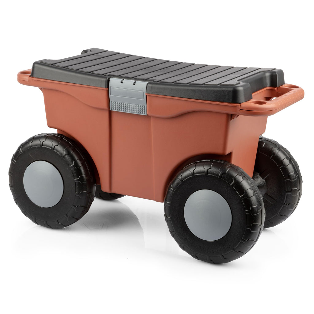 Pure Garden Rolling Garden Cart with Seat, Terracotta
