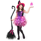Spooktacular Creations Girls Light Up Witch Costume, Kids Witch Costume with Hat and Broom for Toddler Halloween Dress Up Parties (Toddler (3-4yr))