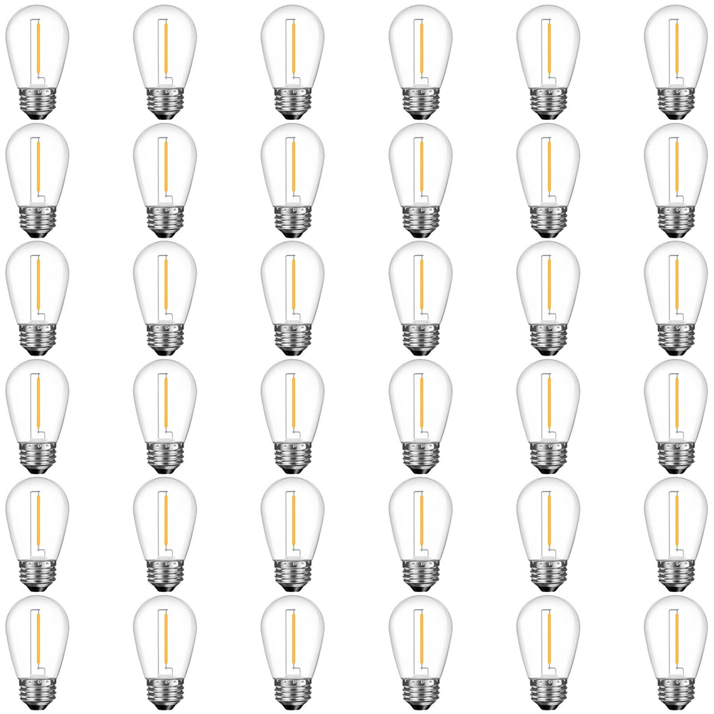 GvvooHome 36 Pack S14 LED Replacement Light Bulbs, Shatterproof Plastic 1W Outdoor String Light Bulbs for Patio, Garden, Waterproof, E26 Regular Medium Screw Base, Warm White