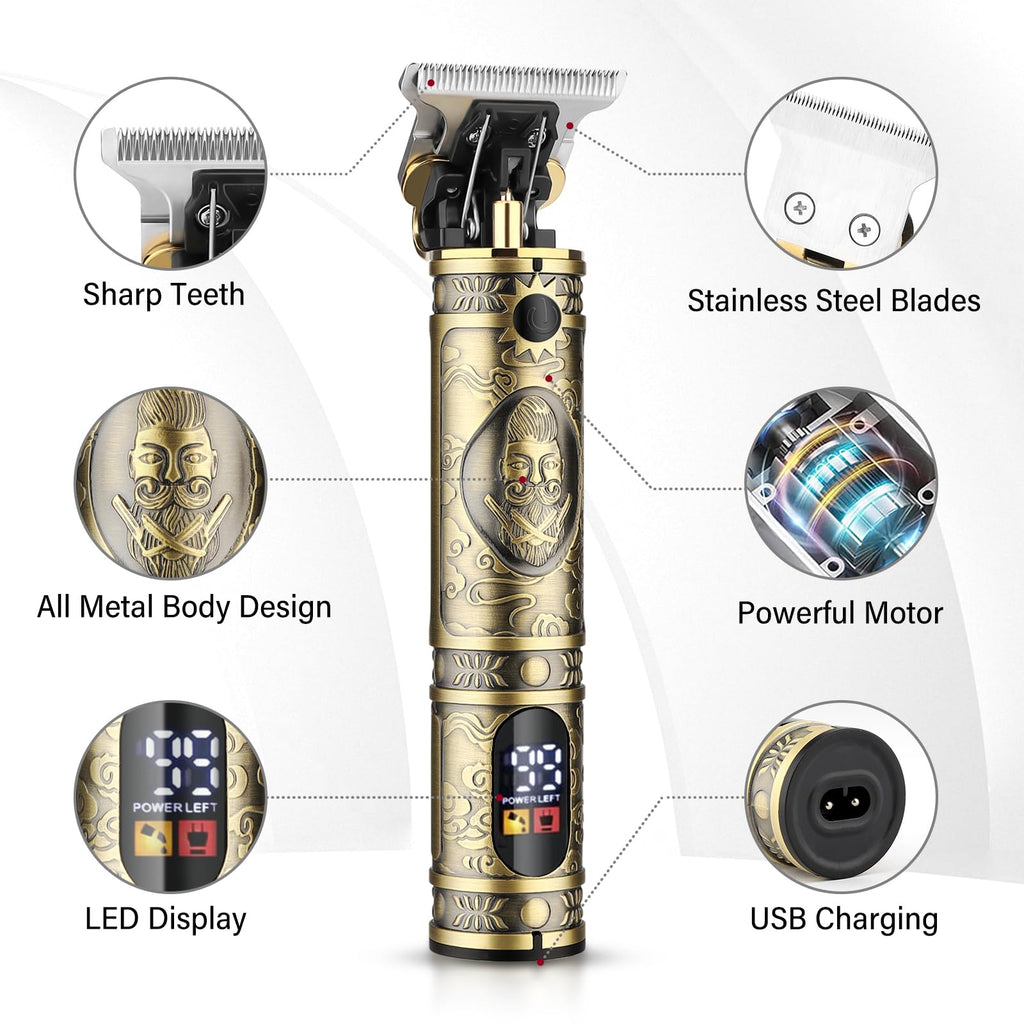 GSKY Cordless Professional Men's Grooming Kit, T-Blade Trimmer, Ear & Nose Hair Trimmer, Zero Gap Haircutting Set with LED Display