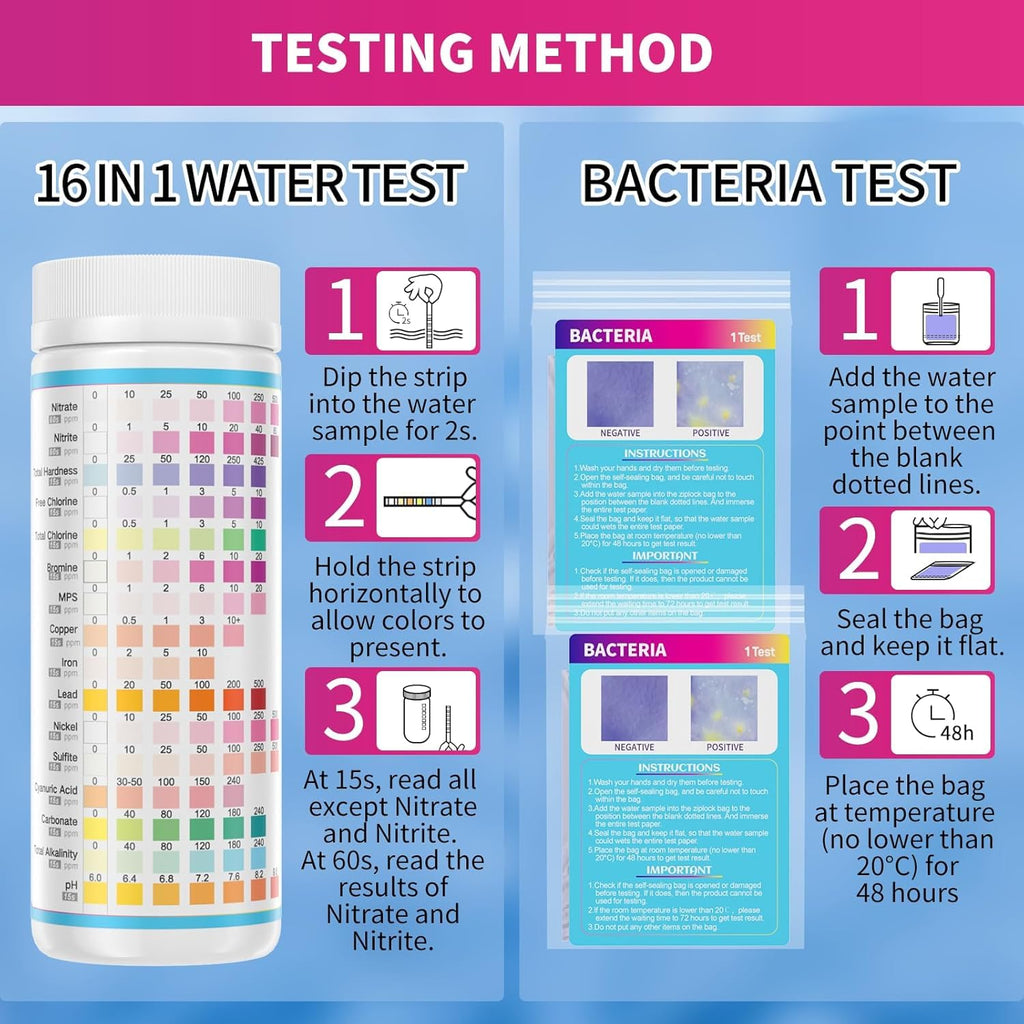 PooTe 21 in 1 Water Testing Kits for Drinking Water - Accurate Drinking Water Test Kit - Water Test Strips for House Water Well and Tap Water for pH Hardness Chlorine Lead Iron Bacteria & More