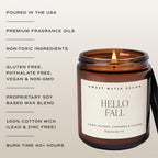 Sweet Water Decor Hello Fall Candle, 9oz Amber Jar, Autumn Scents for Home