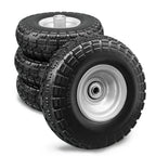 4 Pcs 4.10/3.50-4 Flat Free Tires and Dolly Wheel,10" Solid Non-inflated Tires Wheels with 5/8 Ball Bearings, 2.24" Offset Hub for Wheelbarrow, Wagon Carts, Trolley, Hand Truck, Various Tool Carts