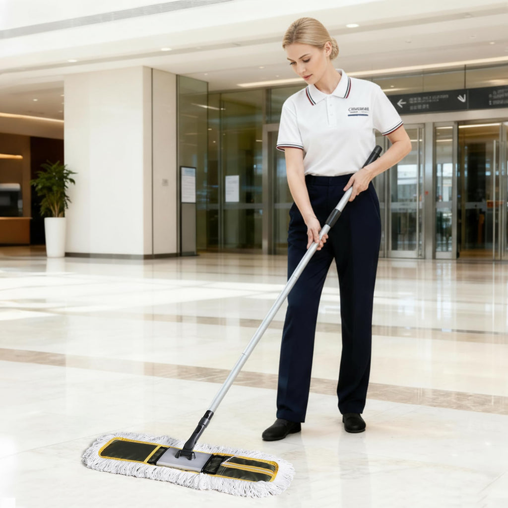 CLEANHOME 24" Commercial Dust Mop for Floor Cleaning, Heavy Duty Floor Mop with 59” Extendable Long Handle, Hotel Gym Garage Hospital Household Cleaning Supplies for Hardwood, Tiles, Marble Floors