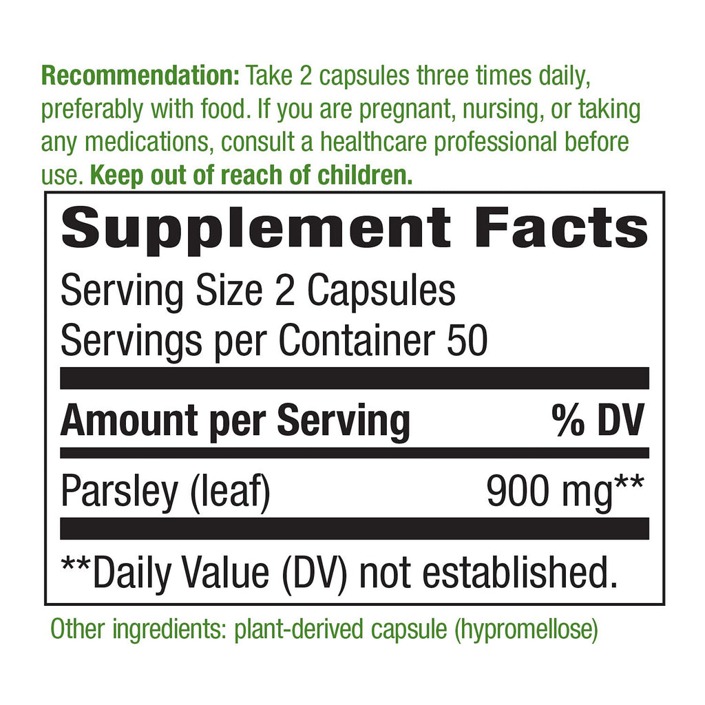 Nature's Way Premium Herbal Parsley Leaf Provides Chlorophyll, 100 Vegan Capsules (Pack of 2)