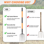 Nohovu 5 Tine Pitchfork for Gardening, Heavy Duty Pitchfork with Fiberglass Handle, Garden Fork for Mulching, 58 Inches