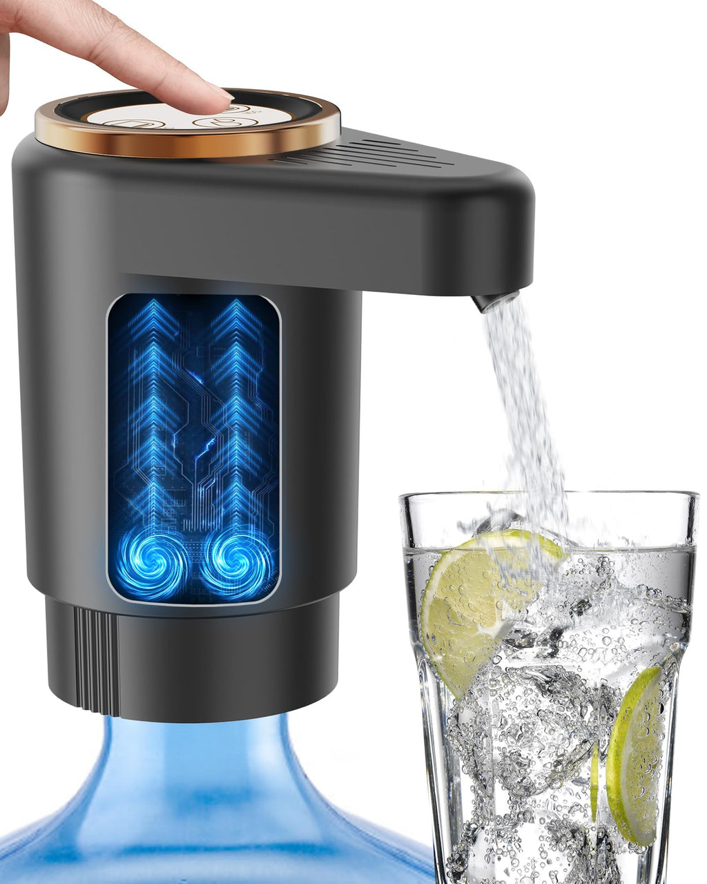 Water Jug Pump for 5 Gallon Bottle – Portable Electric USB-C Charging Dispenser, Dual Powerful Motors, Fast Flow, Fits 2-5 Gallon Jugs – Ideal for Home, Office, Camping, RV, Dark Black