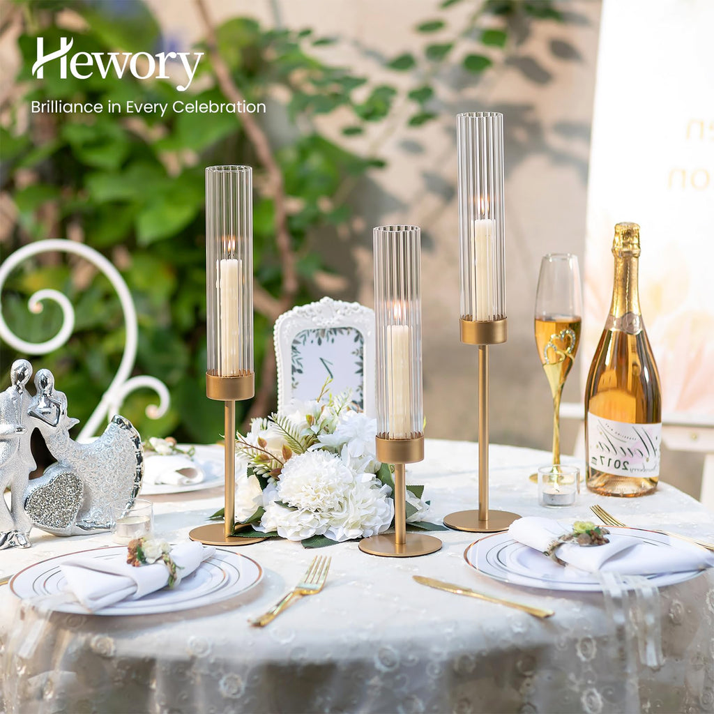 Hewory Gold Hurricane Candle Holder: 3PCS Candlestick Holders for Decor
