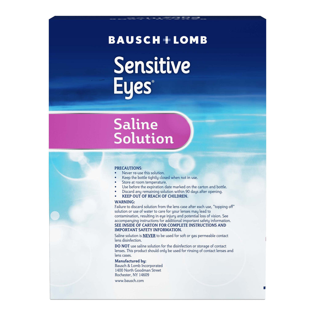 Bausch + Lomb Sensitive Eyes Saline Solution, Gentle Daily Rinse for Soft & Gas Permeable Contact Lenses, with Potassium, 12 Fl Oz (Pack of 2)