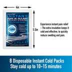 General Medi Instant Ice Cold Pack (4”x 5.5”) – 8 Packs Disposable Cold Therapy Ice Packs for Pain Relief, Swelling, Inflammation, Sprains, Toothache – for Athletes & Outdoor Activities