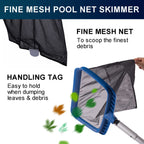 Fine Mesh Pool Net & Brush Head Combo - Sturdy Skimmer with 17.5" Professional Brushes for Pool Wall Cleaning